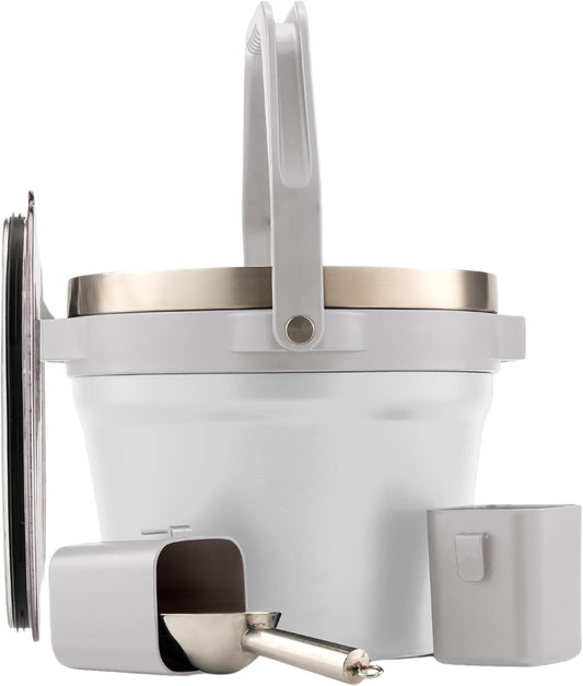 Large Insulated Ice Bucket with Lid – Stainless Steel Ice Bucket and Scoop – Ice Buckets for Parties, Bars – Ice Bucket with Lid and Scoop – Outdoor Ice Bucket, Champagne (White)