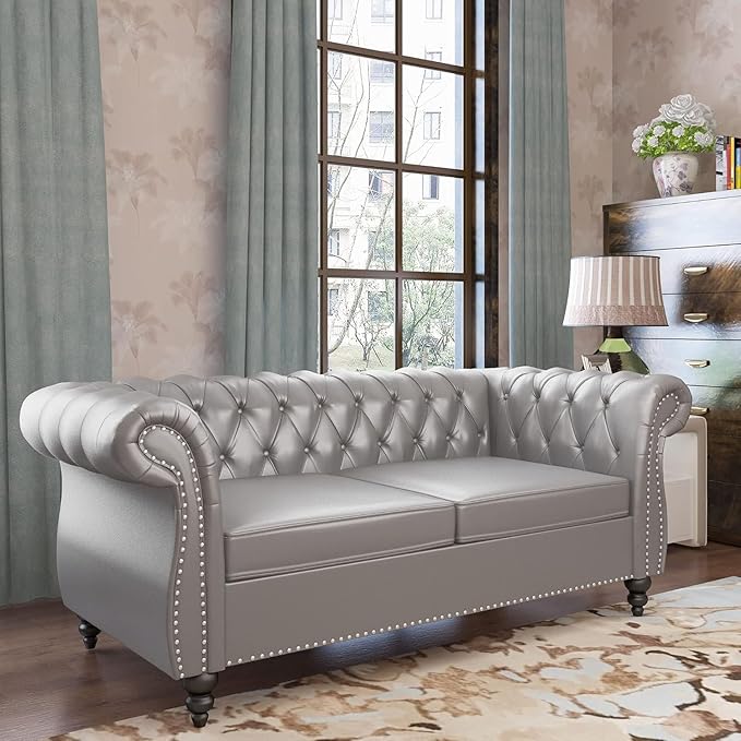 Mid-Century 2 Seater Sofa, Faux Leather Loveseat by YUCHIATHSoulFurniture