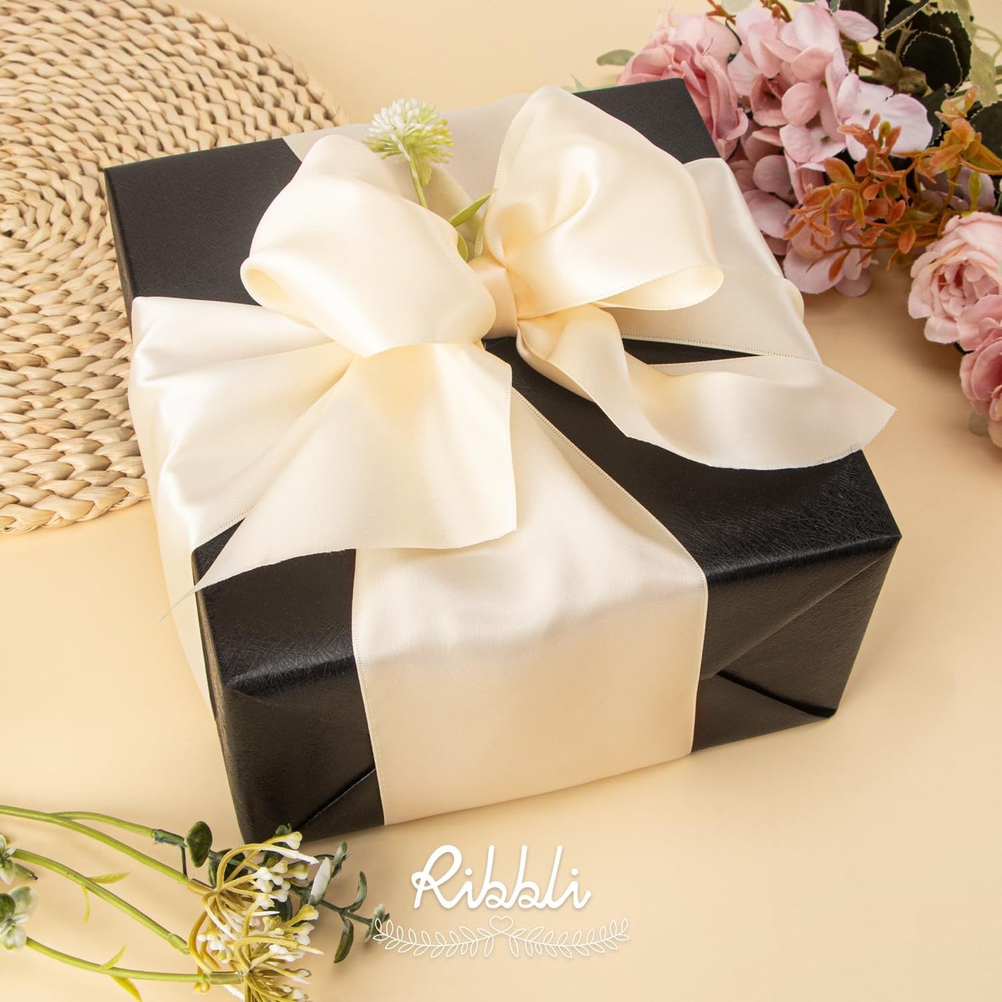Ribbli Cream Satin Ribbon 4 Inch Wide Cream Ribbon for Wedding Chair Sash Grand Opening Ceremony Big Bows Gift Wrapping Floral Crafts Cake Decor-Double Faced Satin Continuous 10 Yards