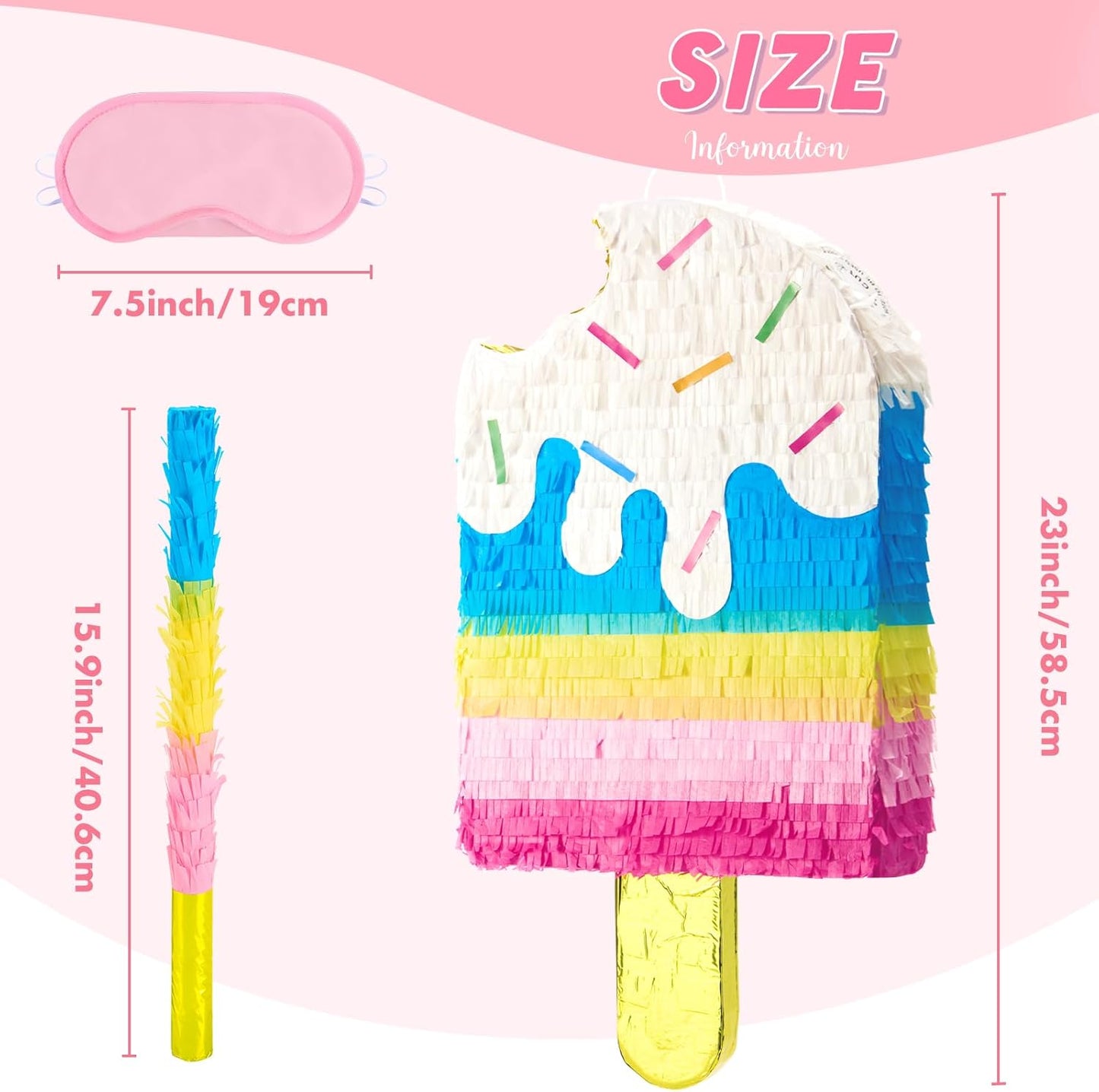 WERNNSAI Ice Cream Piñata - Sweet Summer Birthday Party Decorations Kids Colorful Popsicle Pinata with Blindfold and Bat for Summer Ice Cream Party Supplies Baby Shower Carnival Game