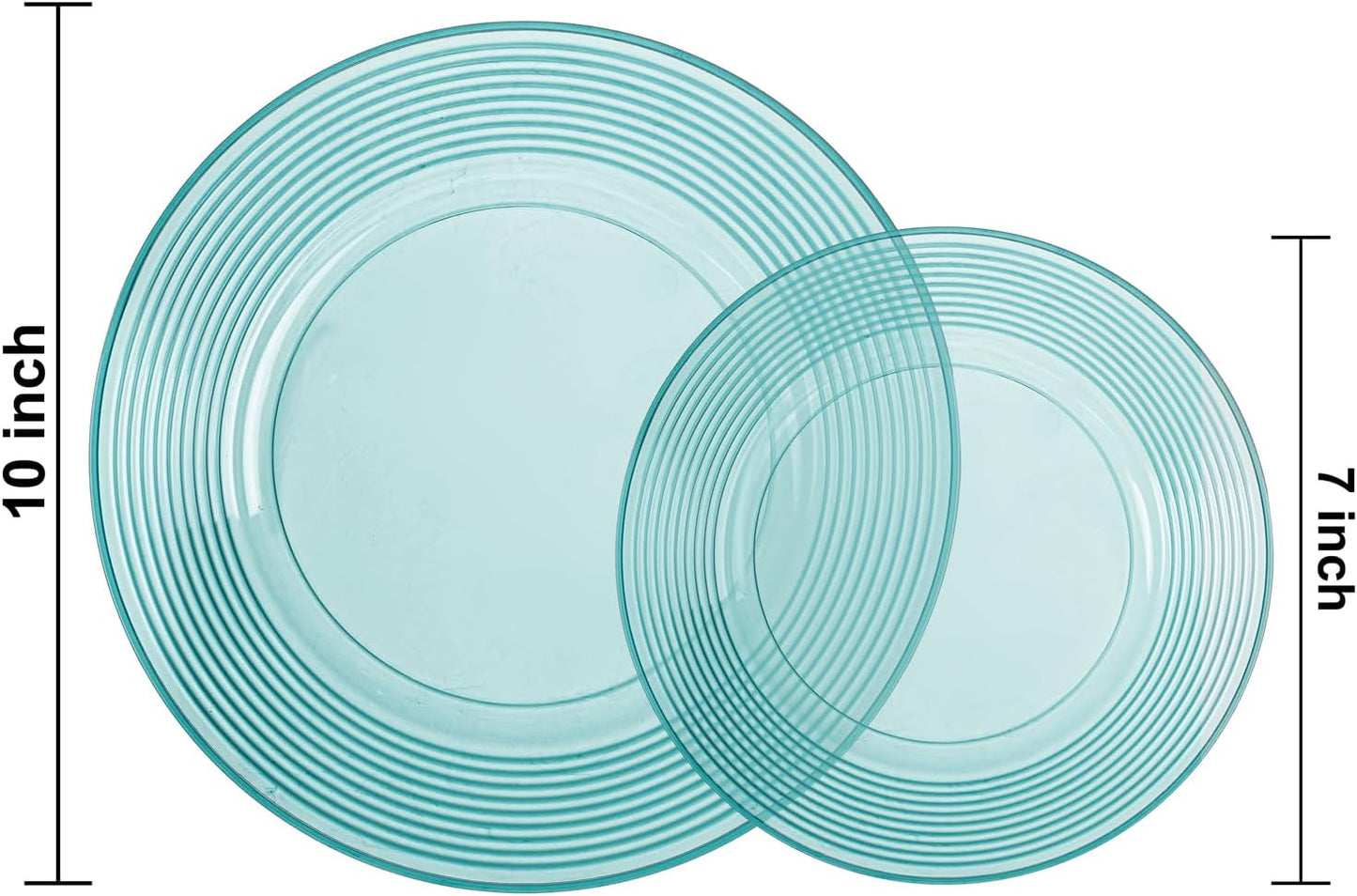 FLOWERCAT 100PCS Clear Blue Plastic Plates - Heavy Duty Plastic Plates Disposable -Straw hat plate for Summer party &Wedding - Serve for 50Guests party(10inch & 7inch)(Mediterranean Blue)