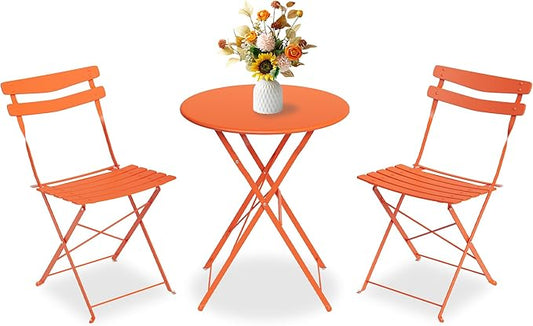 GarveeLife 3 Piece Patio Bistro Set, Folding Patio Bistro Table and Chairs Set by GarveeLife