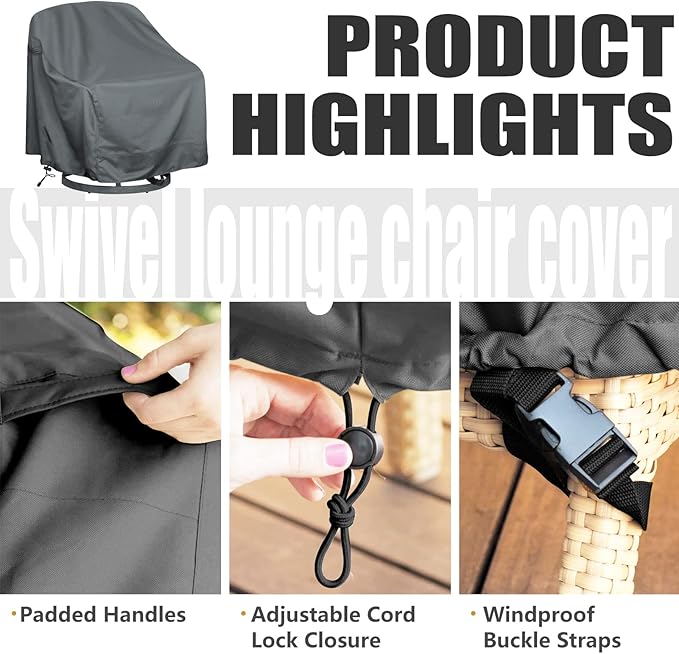 Outdoor Swivel Lounge Chair Cover 1 Pack, Fits to Lawn Patio Chairs, 420D - Image 3