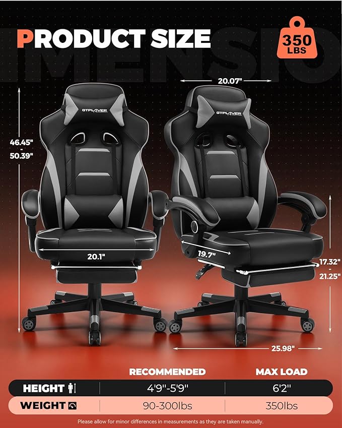 GTPLAYER Gaming Chair for Adults, Big and Tall 350LBS Heavy Duty Office Chair - Image 3
