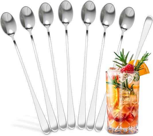 Ice Tea Spoons Long Stainless Steel Set of 8 – 9″ Iced Tea Spoons Long Handle with Classic Elegant Design – Rust-Resistant & Dishwasher Safe | For Milkshakes, Cocktails, Desserts & Tall Glass Drinks