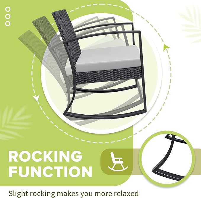 Homall Patio Furniture Set 3 Piece Resin Outdoor Bistro Set Rocking Patio Chairs - Image 4