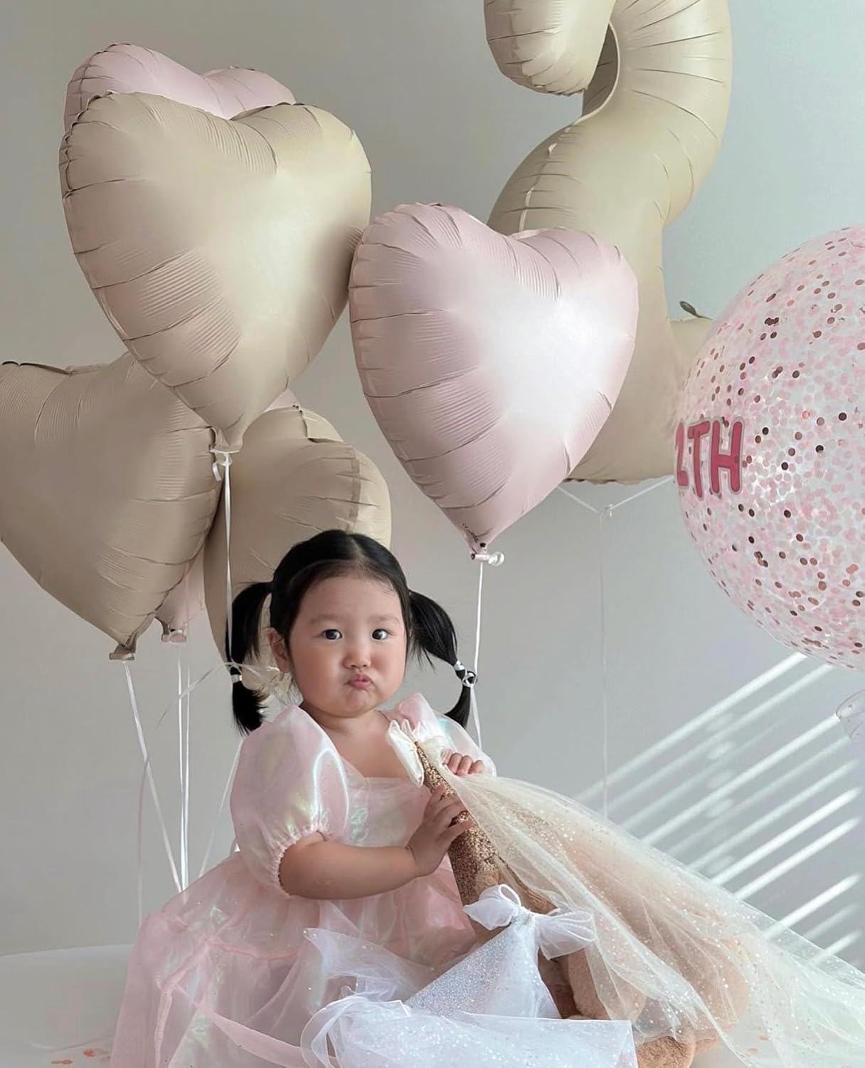 Baby Pink Heart Balloons,12Pcs Pink Heart Shaped Foil Balloons,18Inch Pastel Pink Helium Polyester Film Balloon for Baby Shower Birthday Anniversary Wedding Party Decorations