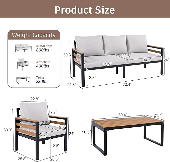 VilroCaz 4-Piece Outdoor Patio Furniture Sectional Sofa Set - Image 3
