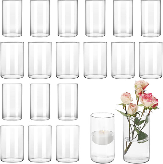 CEWOR 20pcs Flower Vases for Centerpieces, 6 Inch Glass Cylinder Vase Clear Vases Candle Holder for Floating Candles Home Table Decor Wedding Party, 2 Diameters