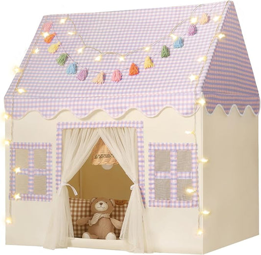 Kids Play Tent Indoor: Mat, Tassel Garland, Star Lights by Senodeer