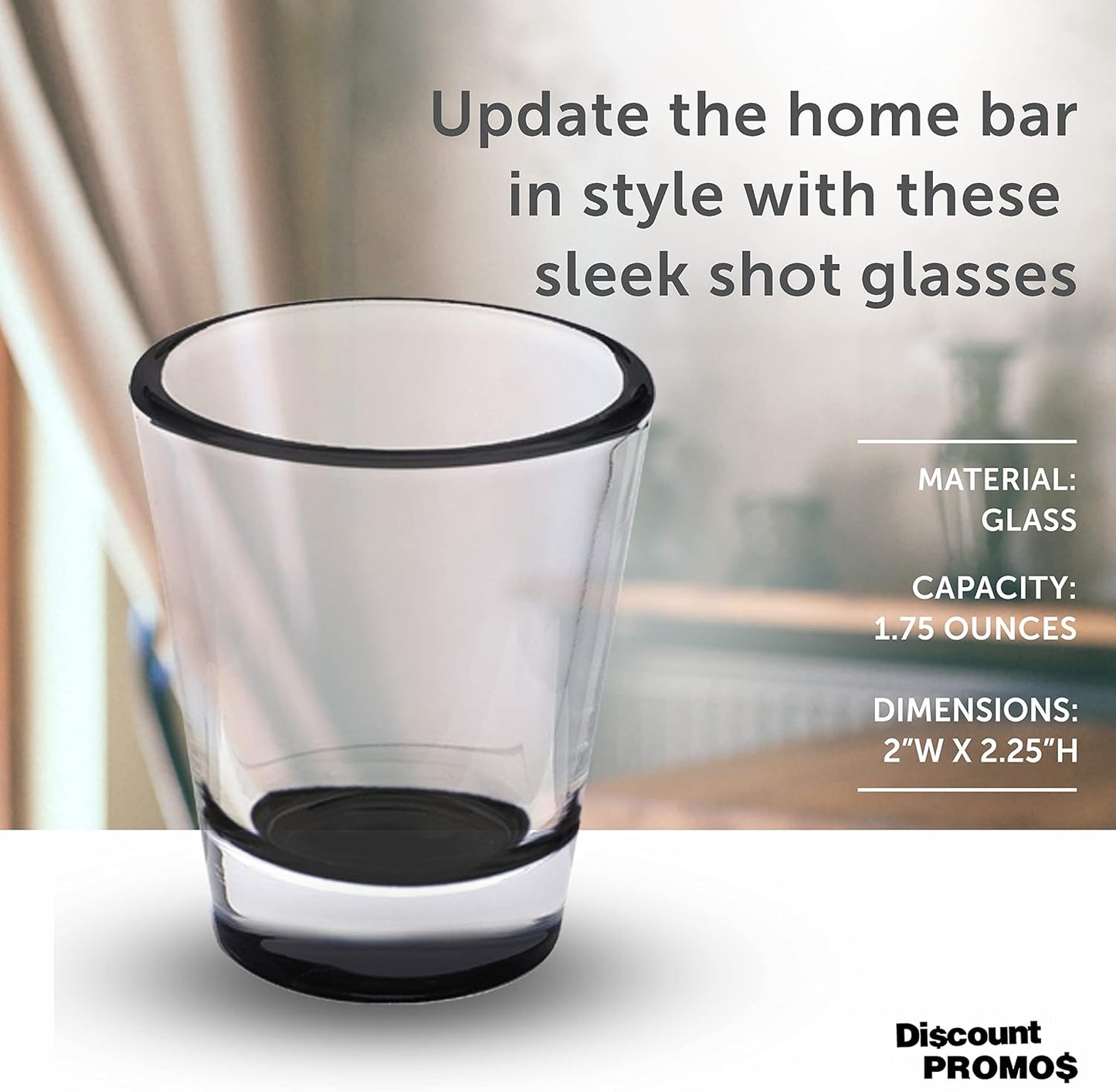 DISCOUNT PROMOS Shot Glasses Set 1.75 oz. Set of 10 Bulk Pack, Wedding Favor, Birthday Party, Tequila Shot Glasses, Vodka Shot Glass - Black Bottom Color