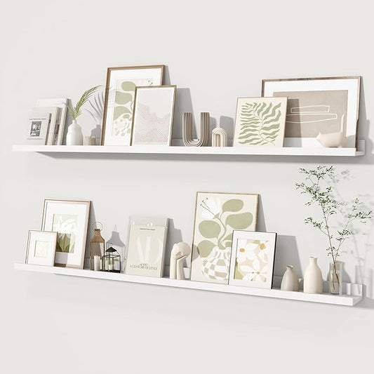 Fun Memories Picture Ledge Shelves Set of 2, 55 Inch Rustic Wall Mounted by FunMemories