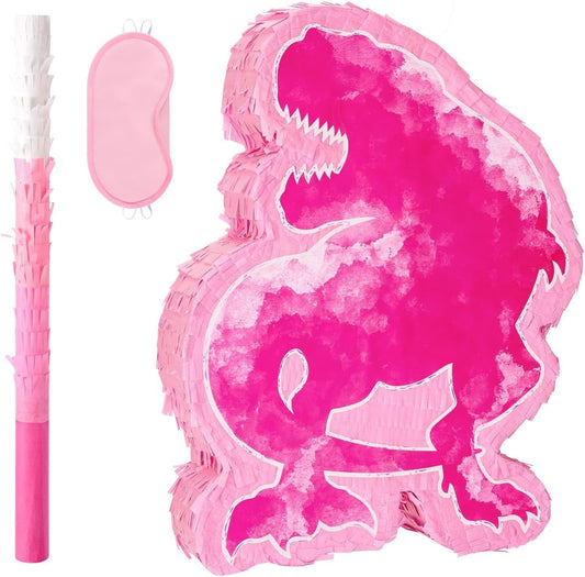 WERNNSAI Dinosaur Piñata - Watercolor Pink Dinosaur Piñata Birthday Piñata with Stick and Blindfold for Kids Birthday Party Game Classroom Activities Rose Dinosaur Themed Party Decors(16.1’’ x 12.4’’)