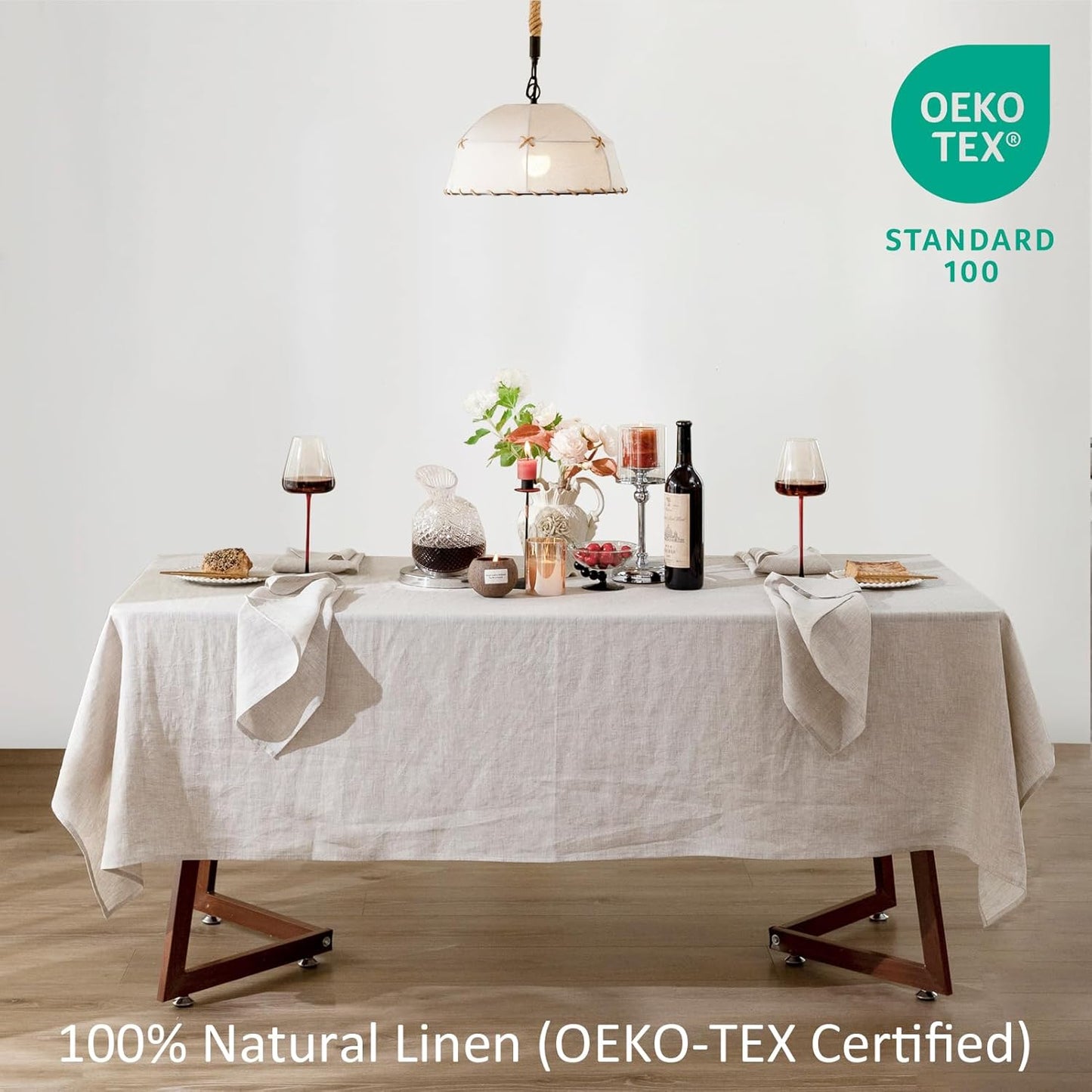 Talasily Linen Tablecloth 100% Pure Linen Table Cloth 60x144 Inches Rectangle Tablecloths Washable Cloths for Kitchen, Dining, Buffet Parties, Holidays, Picnic, Weddings and Restaurants-Natural Linen