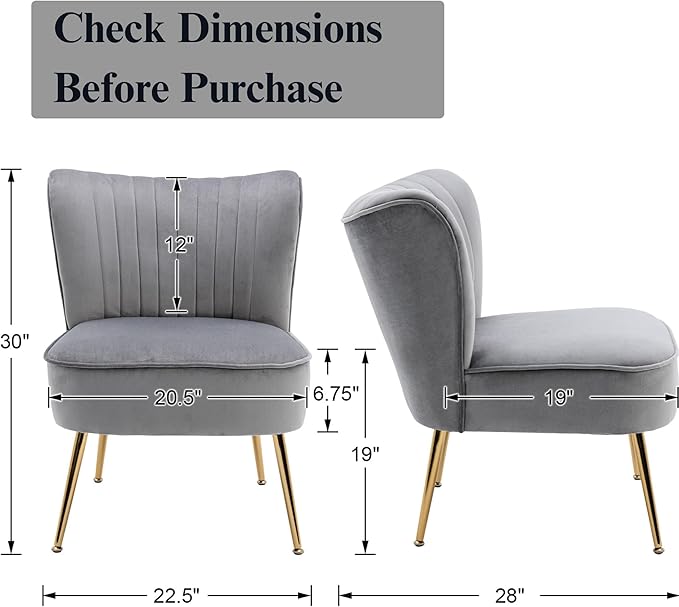Velvet Accent Chair Set of 2 Comfy Living Room Chair Armless Slipper Chair Mid - Image 2