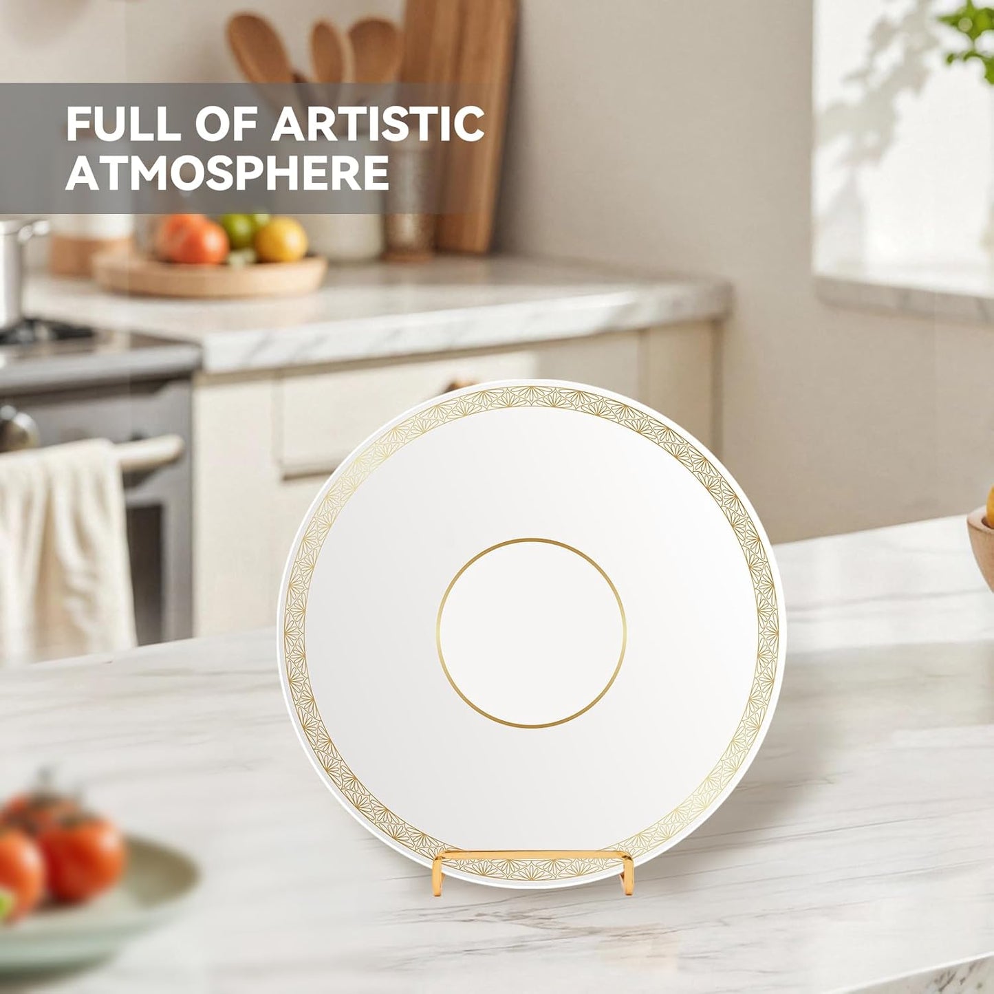 Decolore 4 Pack 8.5 Inch Gold Plate Stands Square Tabletop Easel Display Stand Frame Stand for Picture, Decorative Plate, Photo Easel and Artistic Work