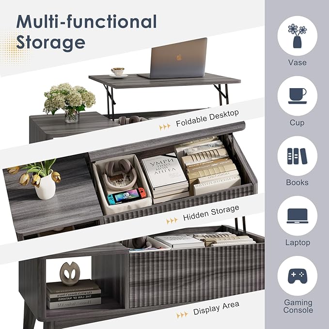 LYNCOHOME Fluted Lift Top Coffee Table - Image 7