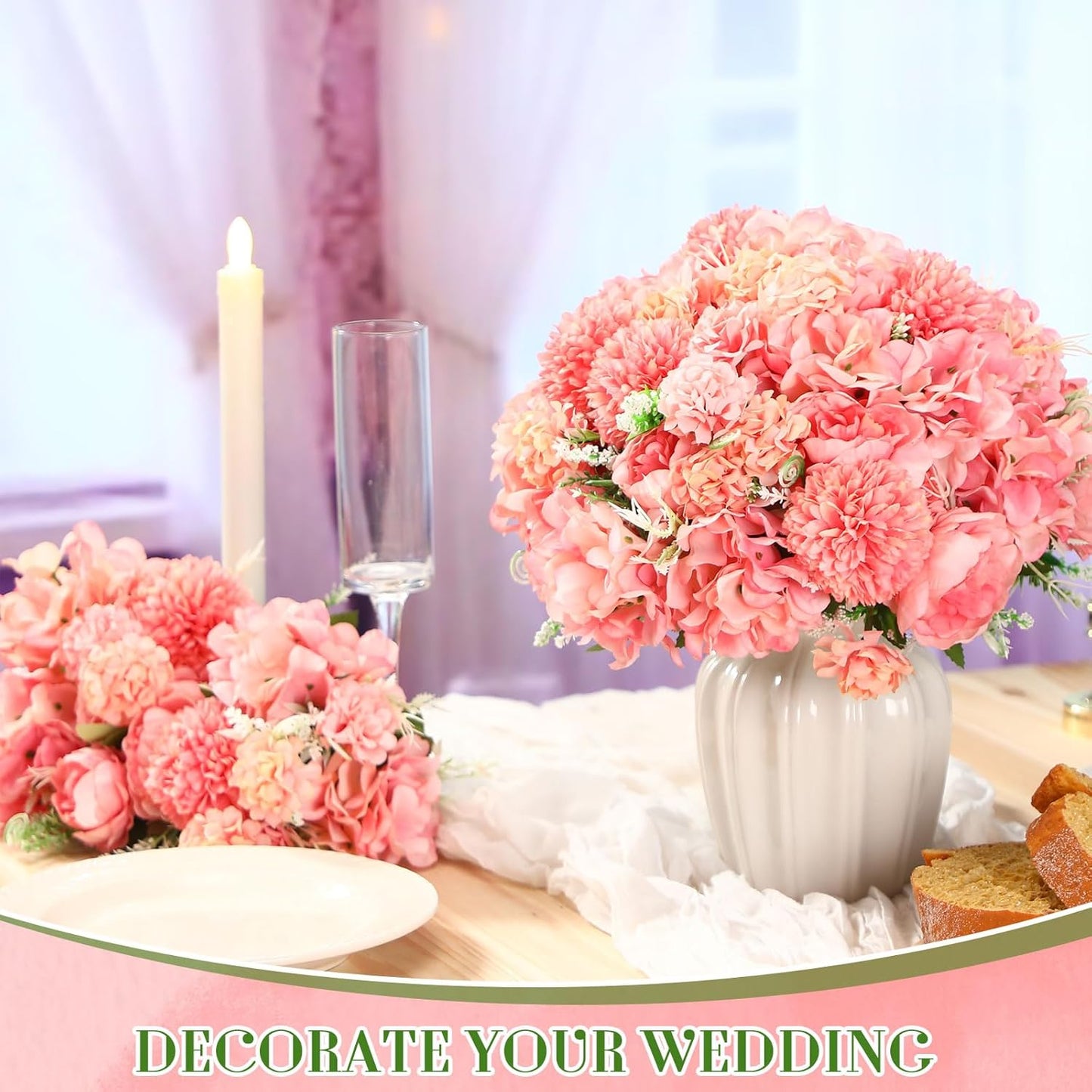 Tigeen Artificial Flowers Artificial Peonies Silk Flowers Faux Peony Fake Peony Silk Hydrangea Bouquet for Wedding Table Centerpiece Floral Vase Decor(Rose Pink,12 Bundles)