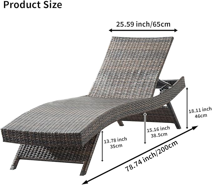 Outdoor Chaise Lounge Chair + Coffee Table Set of 2 - Image 2