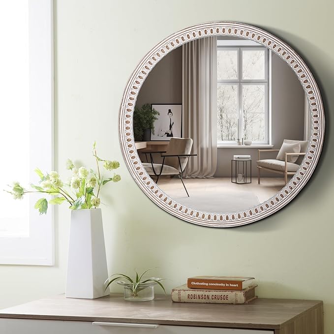 24 Inch Farmhouse Round Wood Mirror - Image 4