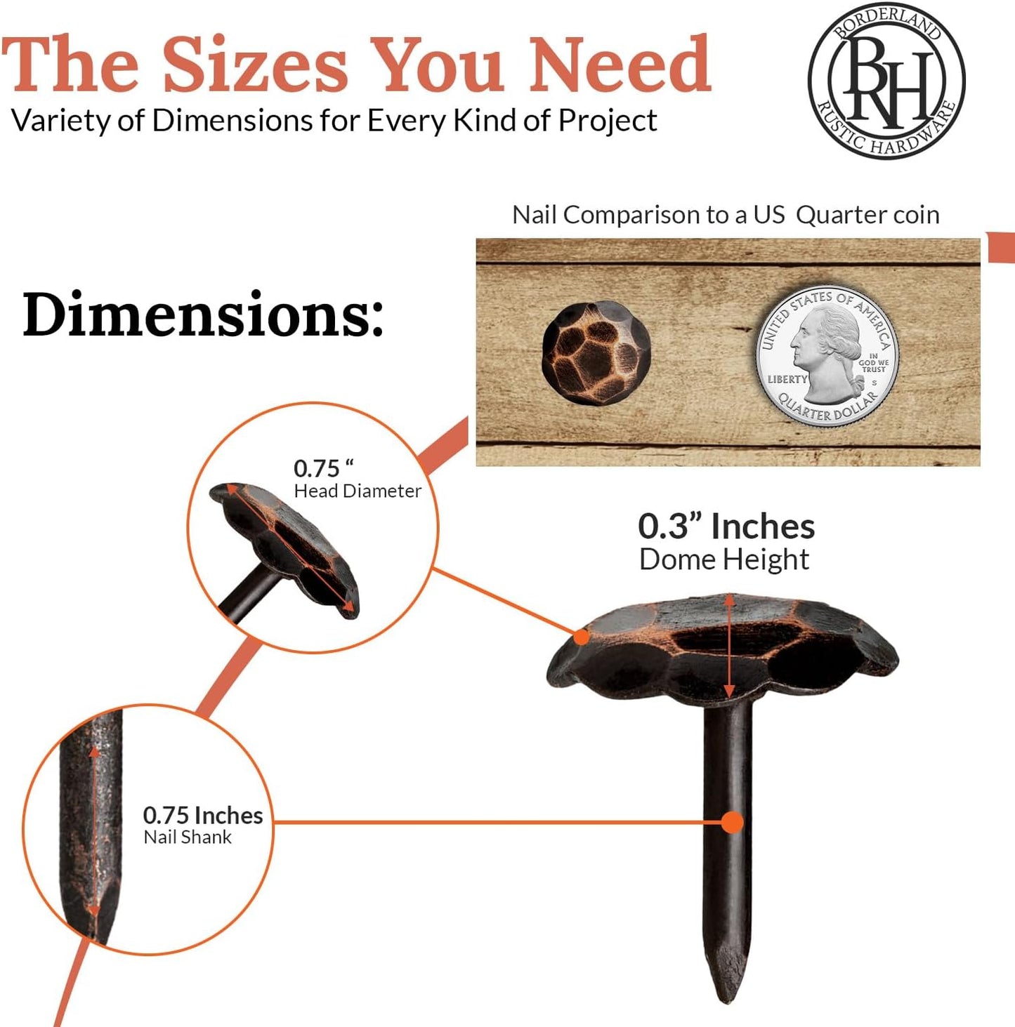 50 Pack 0.75" Round Head Iron Clavos Decorative Nails – Oil Rubbed Bronze – Handmade Rustic Round Fasteners for Farmhouse Shutters, Faux Wood, Barn Doors, Shutters, Gates – Ornamental Wood Accent