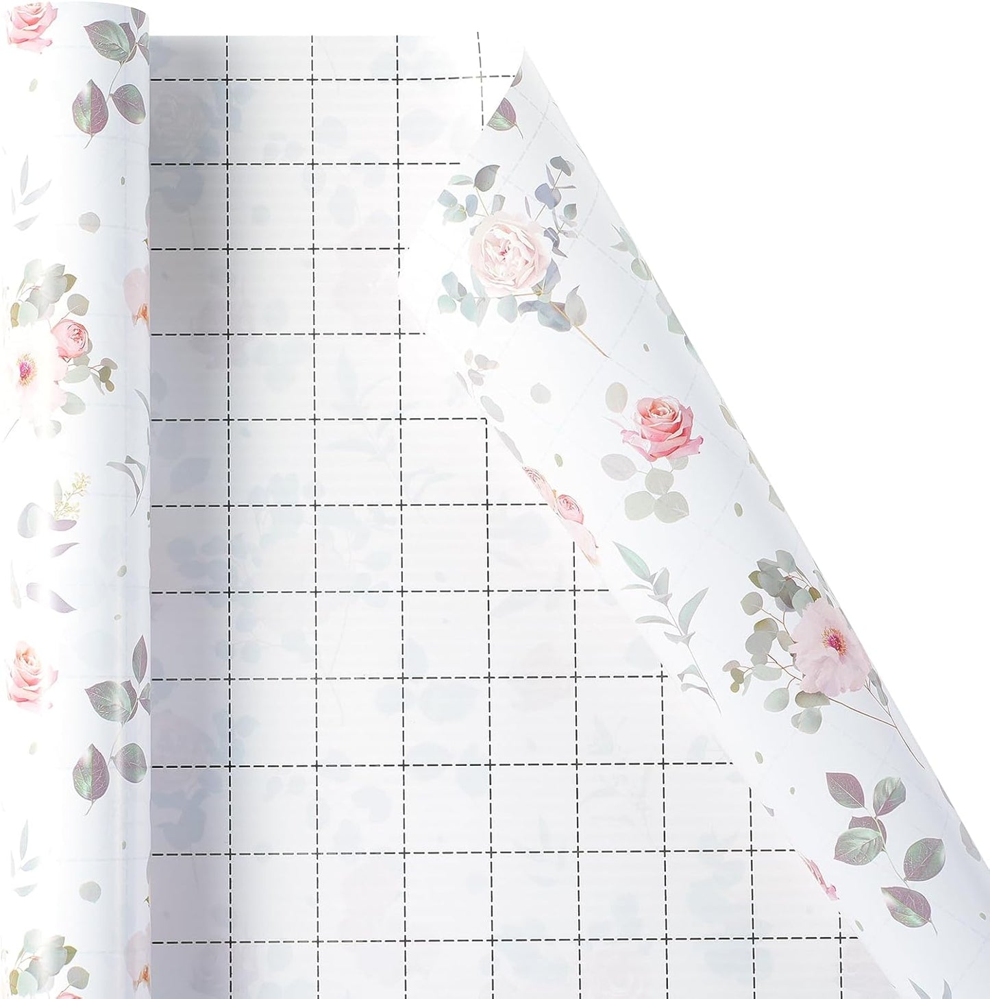 Ulmasinn Floral Wrapping Paper Roll - 17 Inches x 33 Feet - Vintage Romantic Rose Flower Gift Wrap with Cut Lines for Wedding, Birthday, Bridal Shower, Mother’s Day