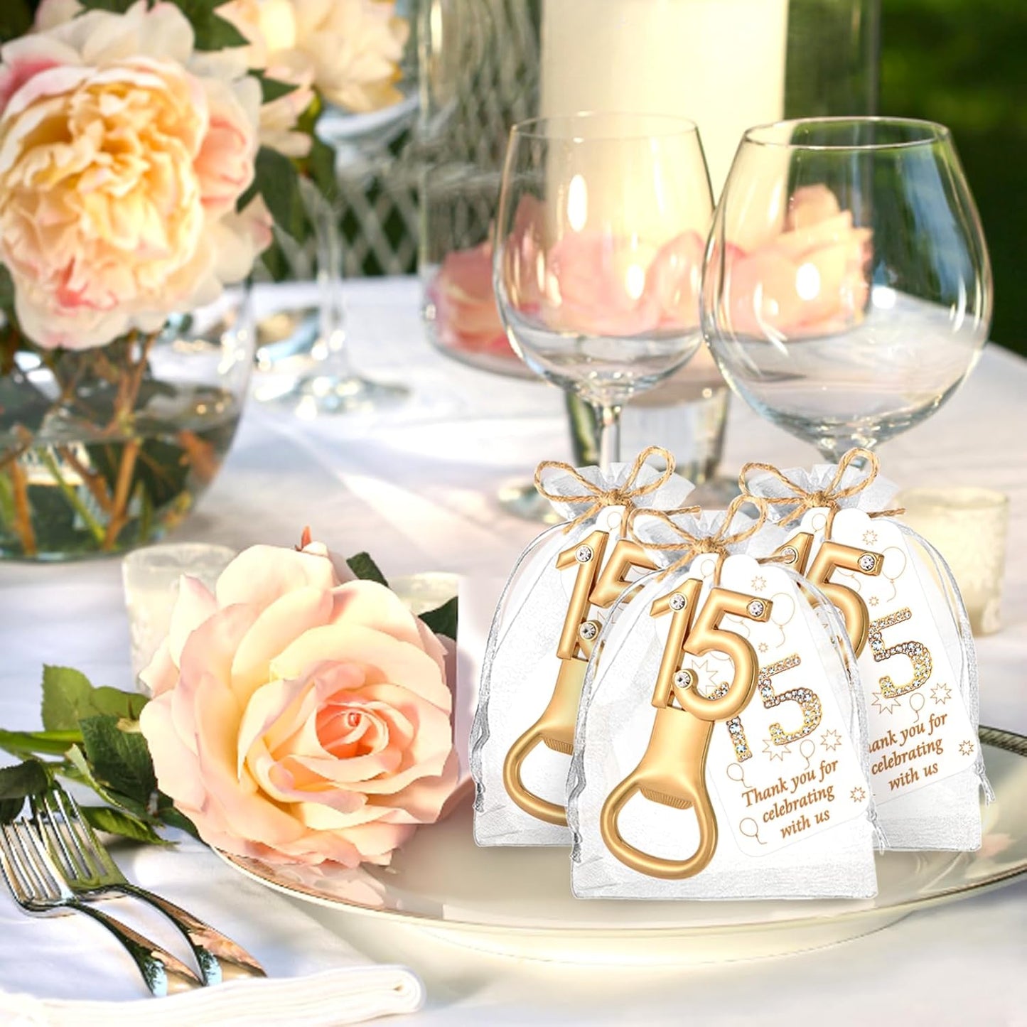 50Pcs 15 Gold Bottle Openers For 15th Birthday Party Favor 15th Birthday Bottle Opener Set Gift For Girls Boys Wedding Anniversaries Souvenirs Favor Party Quinceañera Recuerdos