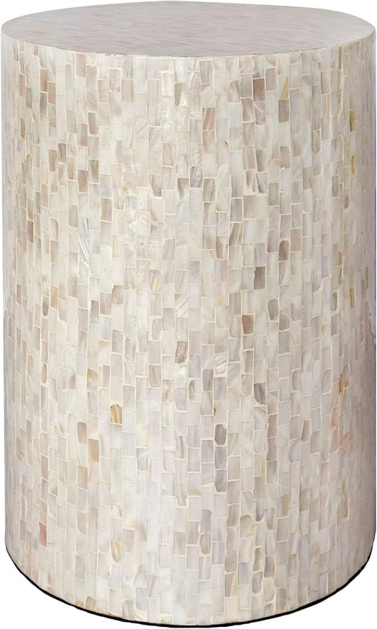 PEMAR Mother of Pearl Cylinder Drum End Table Nacre Side Stool Round Accent by PEMAR