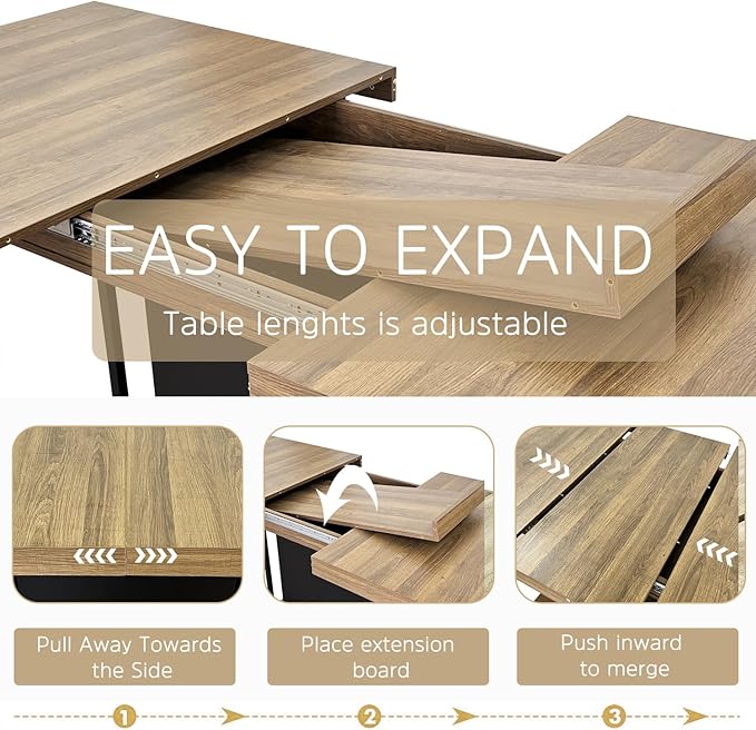 Henf 63"-79" Dining Table Set for 4, 5 Pieces Extendable Dining Table and 4 - Image 4