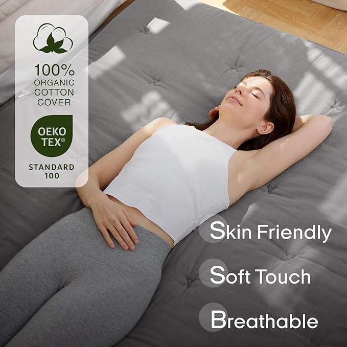ZonLi Japanese Floor Futon Mattress Queen Size 80"x 60", 100% Cotton Cover 4'' - Image 3