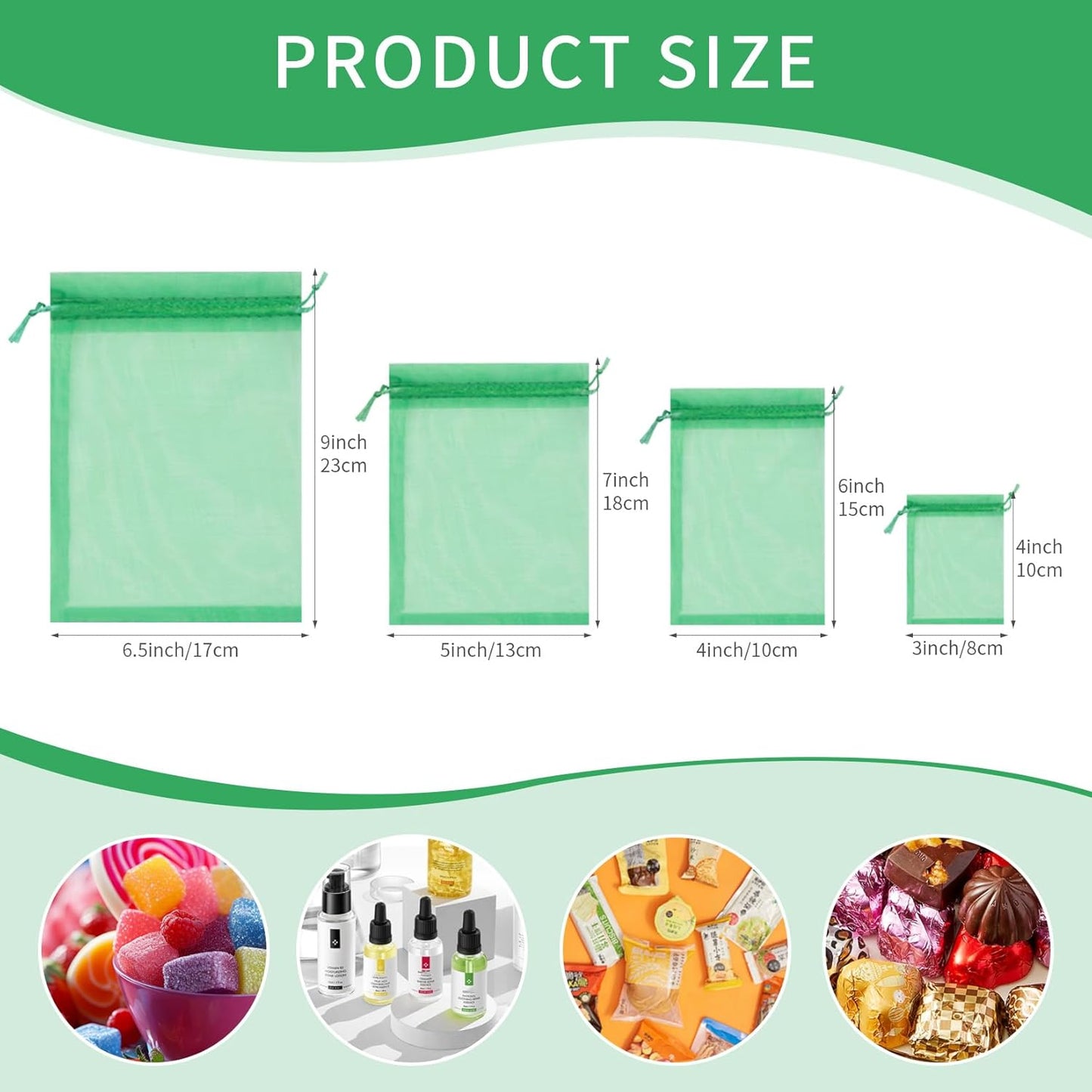 50 Pcs 3x4 Inch Christmas Green Organza Bags, Mesh Bags Drawstring Small Pouch Bag for Christmas Gift Party Favor Wedding