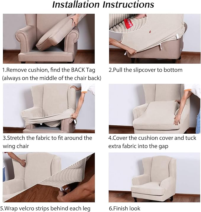 Turquoize Wingback Chair Covers 2 Piece Wing Chair Slipcover Stretch Slipcovers - Image 6