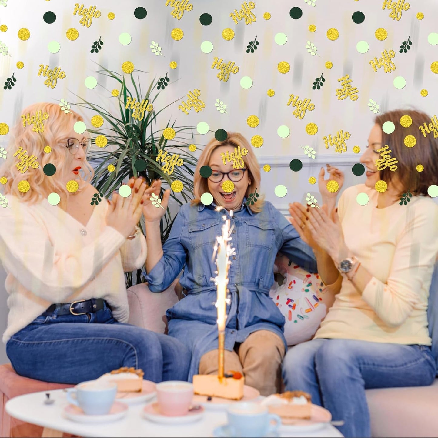 300PC Gold Glitter and Sage Green Happy 40th Birthday Decorations for Men/Women Greenery 40th Birthday Confetti for Table Forty Party Decor Supplies