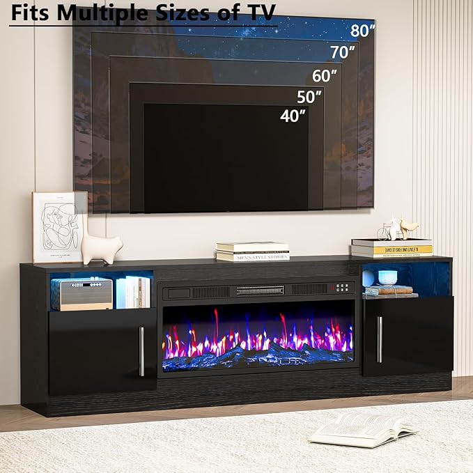 PRETZI Fireplace TV Stand with 36" Fireplace Up to 80" TVs, Remote Control - Image 7