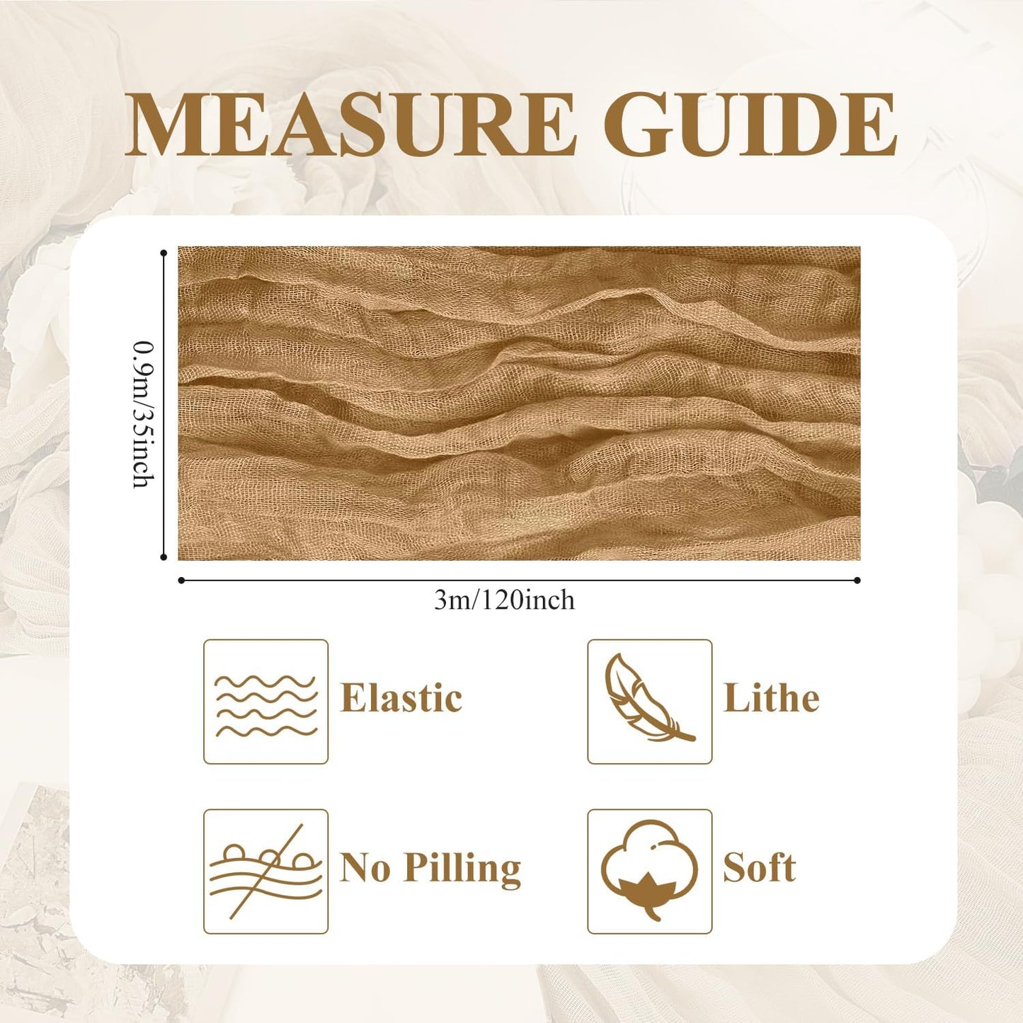 Asee'm 4pcs Cheesecloth Table Runner 120 Inches Long Khaki Boho Gauze Cheese Cloth Runner 10FT Rustic Sheer Table Runners for Christmas Wedding Party Baby Shower Spring Easter Decoration