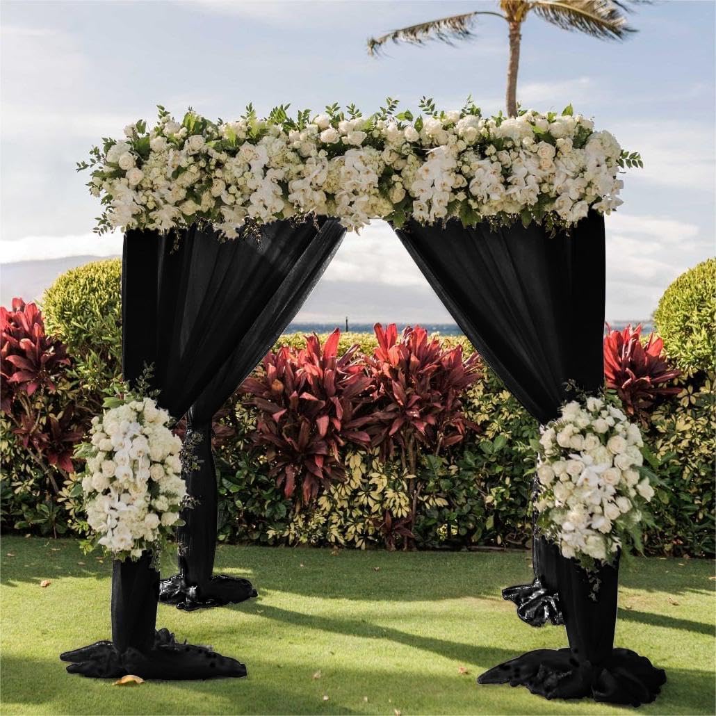 Wedding Arch Draping Fabric 2 Panels 30'' x 18FT Black Sheer Chiffon Arch Drapery for Photo Booth Bridal Shower Baby Shower Church Decor Newborn Photography Christening Outdoor Party