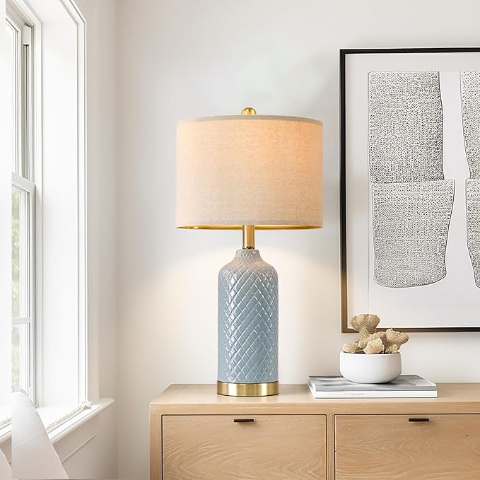 24.25" Modern Ceramic Blue Table Lamps Set of 2 - Image 7