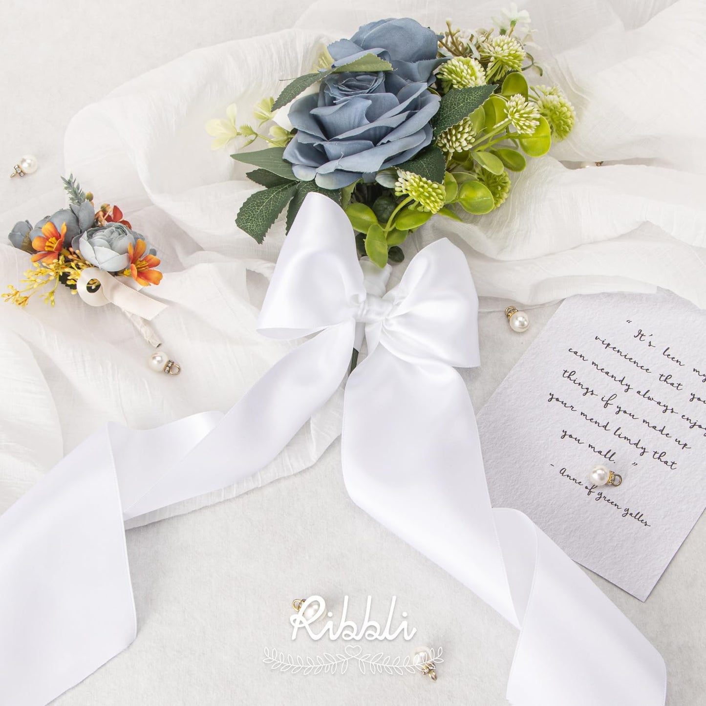 Ribbli White Double Faced Satin Ribbon, 3” x Continuous 10 Yards,Use for Bows Bouquet,Gift Wrapping,Floral Arrangement,Wedding Decoration