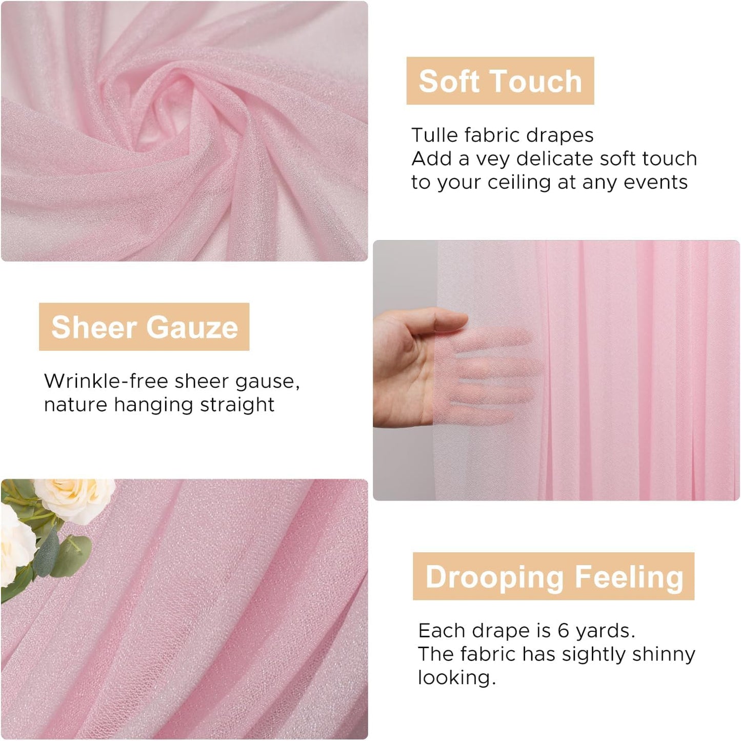 Wokceer Wedding Arch Draping 2 Panels 28.7" x 20FT Blush Pink Sheer Fabric Backdrop for Ceremony, Birthday Party, Bridal Shower Decoration