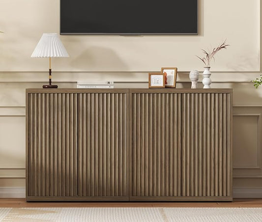 Fluted Sideboard Cabinet with Storage, Mid Century Modern Accent Cabinet by Unknown
