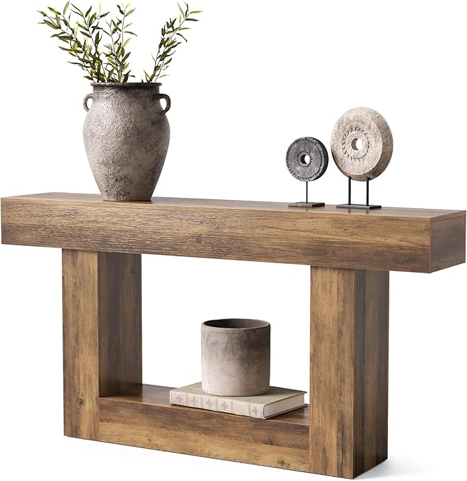 LITTLE TREE 63 Inches Long Console Table, 2-Tier Farmhouse Sofa Table Behind - Image 8