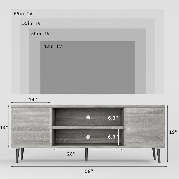 JUMMICO TV Stand for 65 Inch TV, Mid Century Modern TV Stand, Entertainment - Image 3
