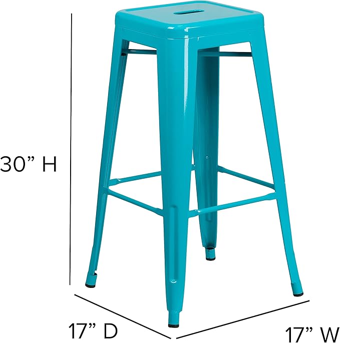 Flash Furniture Kai Commercial Grade 4 Pack 30" High Backless Crystal Teal-Blue - Image 3