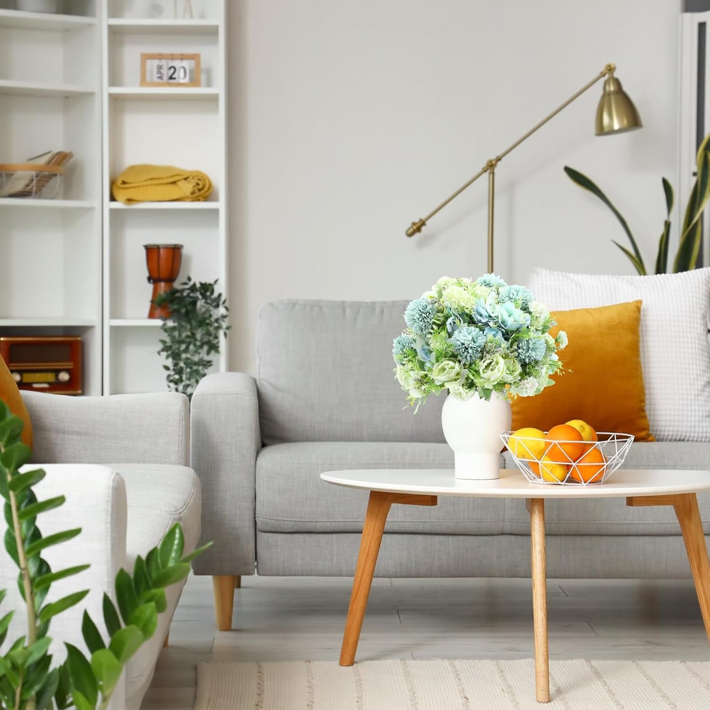 Tigeen Artificial Flowers Artificial Peonies Silk Flowers Faux Peony Fake Peony Silk Hydrangea Bouquet for Wedding Table Centerpiece Floral Vase Decor(White Green,12 Bundles)