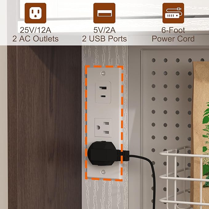 71" Pantry Cabinet with Pegboard, Movable Charging Station & Arched Door Cabinet - Image 8