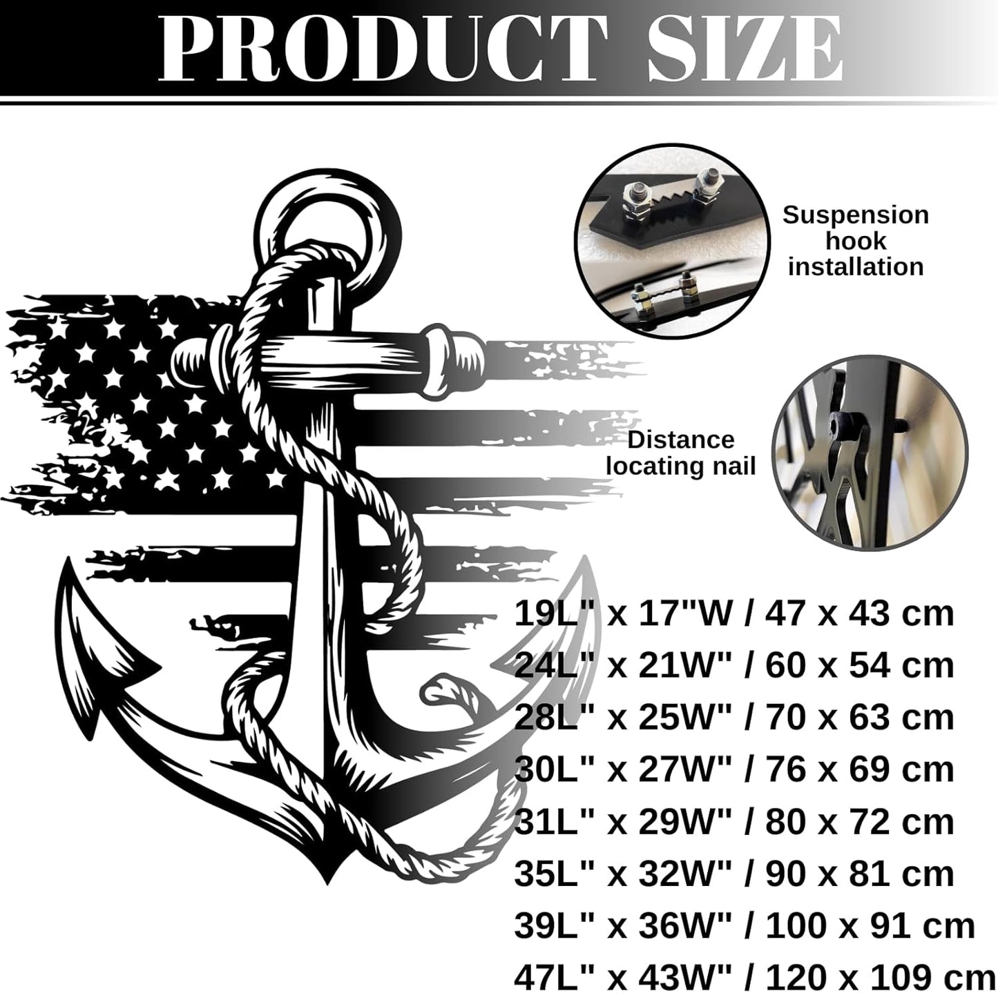 lunwall Metal Anchor Wall Decor, Anchor Metal Sign, Metal Anchor Decor, Anchor Metal Wall Art, Metal Nautical Wall Decor, Metal Wall Decor Coastal, Anchor Wall Decor (silver, 39L x 36W / 100 x 91 cm)