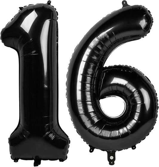 Black Number 16 Balloon - 40 Inch, Birthday Party Decorations, Anniversary & Graduation Supplies