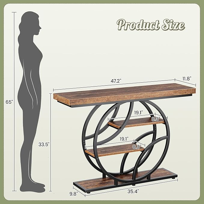 Huuger 47.2 Inch Entryway Table, Industrial Console Sofa Table - Image 2