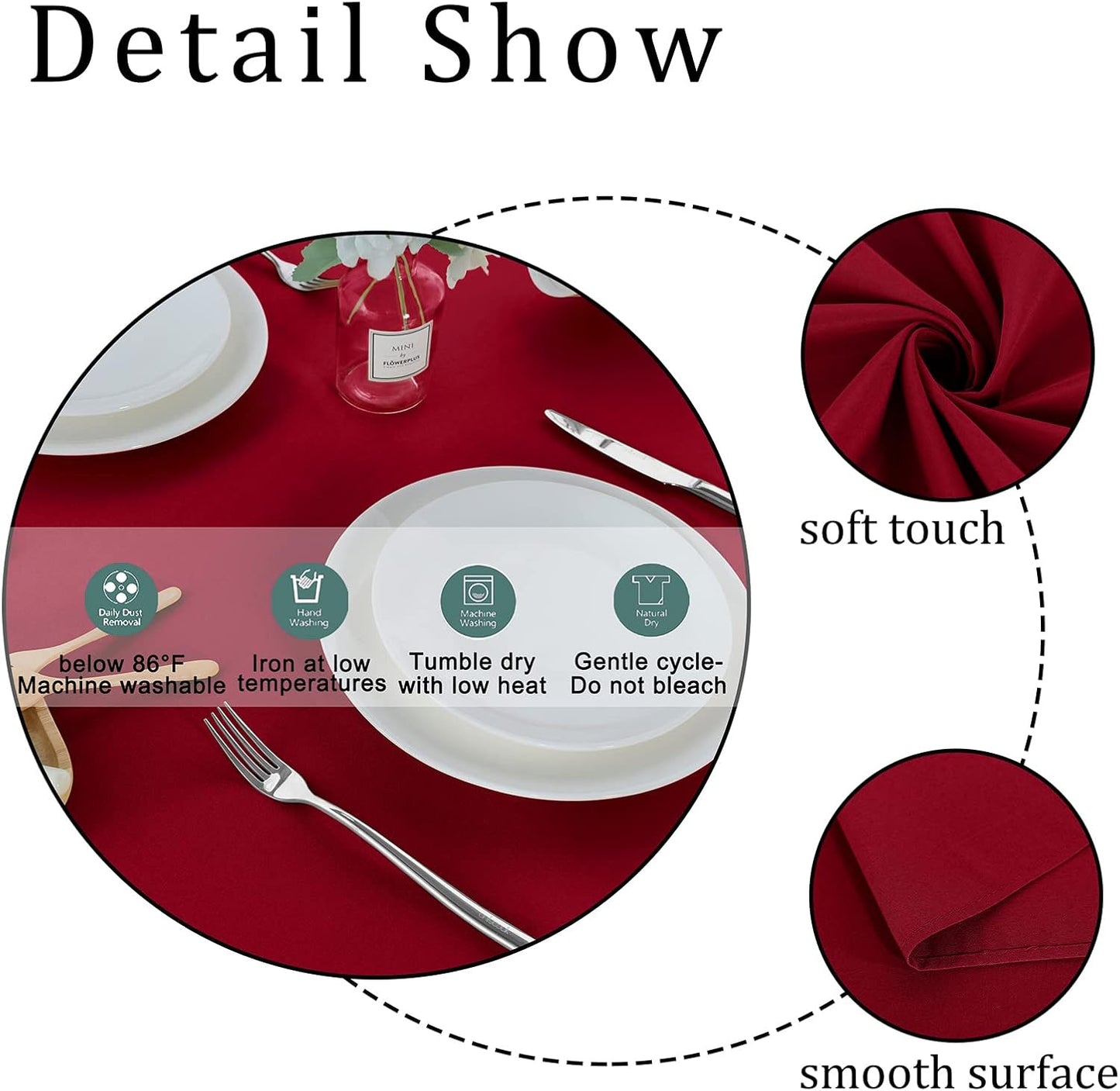 Fitable Rectangle Tablecloth Stain and Wrinkle Resistant Washable Polyester Table Cloth for Buffet Parties and Camping (60x84 inch, Red)