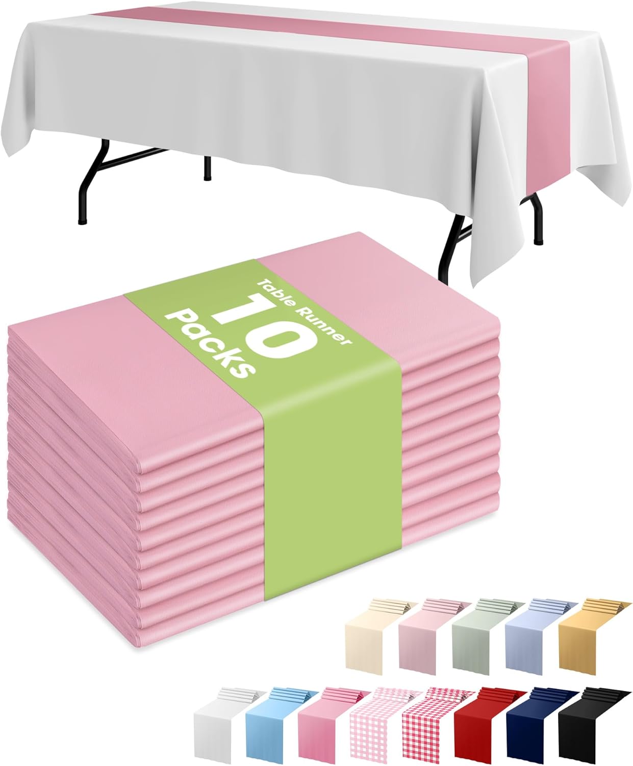 Pureegg Light Pink Plastic Table Runners - 10 Pack, 14'' x 108'', Water Resistant & Disposable Centerpiece Decorations for Table Cloth, Wedding, Birthday, Holiday, Baby Shower, Party, Home Decor
